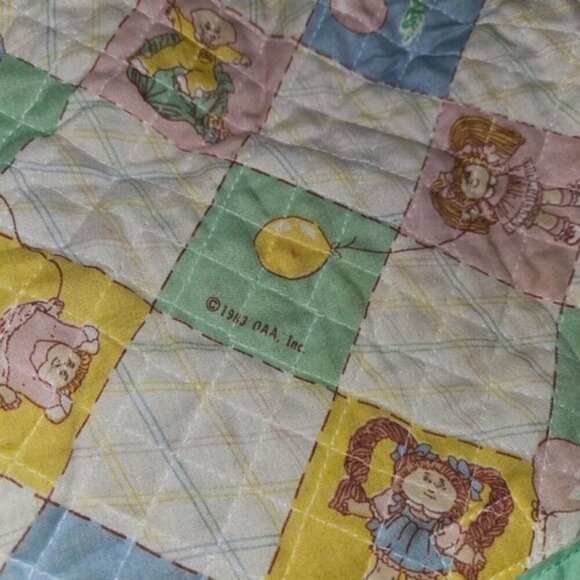 VTG Cabbage Patch Kids CPK Quilted Cloth Diaper Bag 1983 Green Yellow READ - Picture 3 of 13